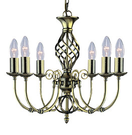 Zanzibar Antique Brass 6Light Fitting With Ornate Twisted Column
