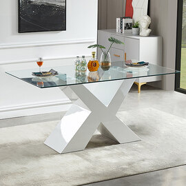 Zanti Clear Glass Dining Table With White High Gloss Base