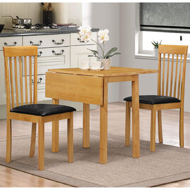 Aalto Wooden Drop Leaf Dining Table With 2 Chairs In Oak