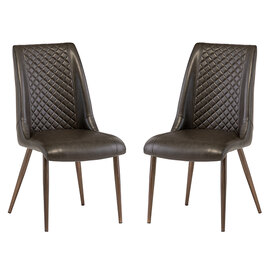 Aalya Dark Brown Faux Leather Dining Chairs In Pair