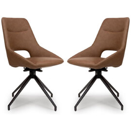 Aara Tan Faux Leather Swivel Dining Chairs In Pair