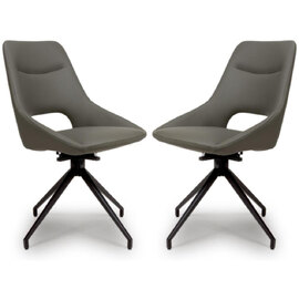 Aara Truffle Faux Leather Swivel Dining Chairs In Pair