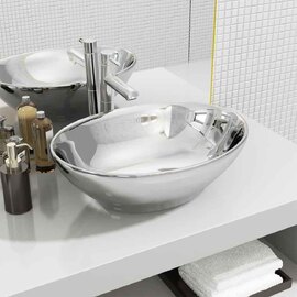 Abbotsford Oval Countertop Basin Without Waste 400mm Wide - Silver