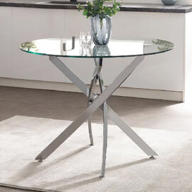 Abbottstown Clear Glass Round Dining Table With Chrome Legs
