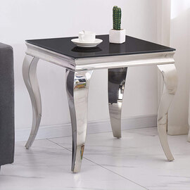 Abdon Glass Lamp Table In Black With Silver Legs