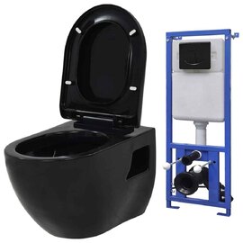 Abingdon Black Wall Hung Toilet Pack With Black Flush Plate - Soft Close Seat