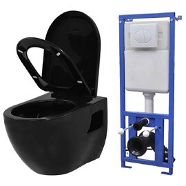 Abingdon Black Wall Hung Toilet Pack With White Flush Plate - Soft Close Seat