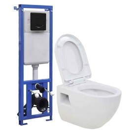 Abingdon White Wall Hung Toilet Pack With Black Flush Plate - Soft Close Seat
