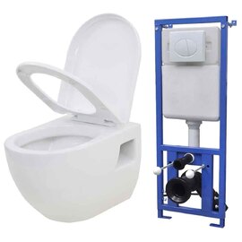 Abingdon White Wall Hung Toilet Pack With White Flush Plate - Soft Close Seat