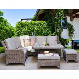 Aboba Rattan Garden Corner Dining Set With 2 Ottomans In Grey