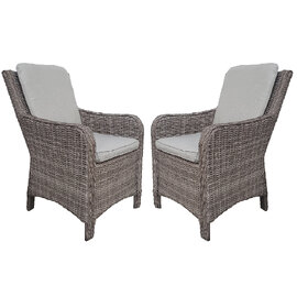 Abobo Grey Rattan Dining Armchairs With Cushions In Pair
