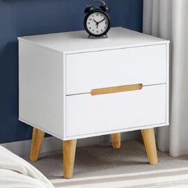 Abrina Wooden Bedside Cabinet With 2 Drawers - Matt White And Oak