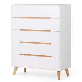 Abrina Wooden Chest Of 5 Drawers in Matt White And Oak