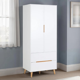 Abrina Wooden Wardrobe With 2 Doors 2 Drawers in Matt White And Oak
