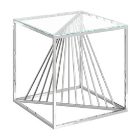 Absecon Clear Glass Side Table With Stainless Steel Frame