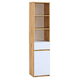 Accord Tall Wooden Storage Cabinet In Wotan Oak And Arctic White