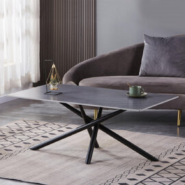 Accro Grey Ceramic Top Coffee Table with Black Metal Legs