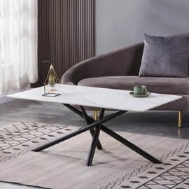 Accro White Ceramic Top Coffee Table with Black Metal Legs