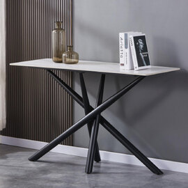 Accro White Ceramic Top Console Table with Black Metal Legs