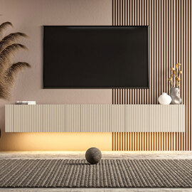 Ada Wooden Wall Mounted TV Stand in Sandstone and LED