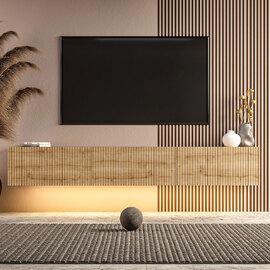Ada Wooden Wall Mounted TV Stand in Sapphire Oak and LED
