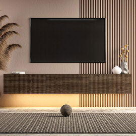 Ada Wooden Wall Mounted TV Stand in Walnut and LED