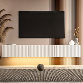 Ada Wooden Wall Mounted TV Stand in White and LED