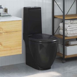Ada Black Close Coupled Toilet With Vertical Outlet - Soft Close Seat