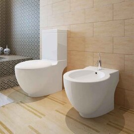 Adel White Close Coupled Toilet And Bidet With Horizontal Outlet - Soft Close Seat