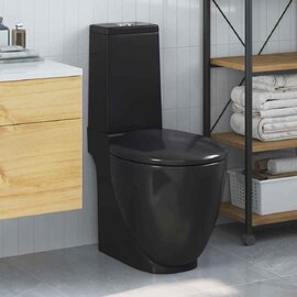 Adel Black Close Coupled Toilet With Vertical Outlet - Soft Close Seat