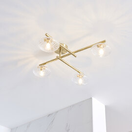 Adel Ribbed Glass Shade Bathroom Semi Flush Light In Brass