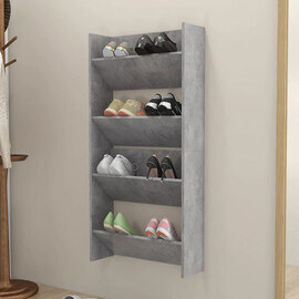 Adino Wooden Wall Mounted Shoe Storage Rack In Concrete Effect