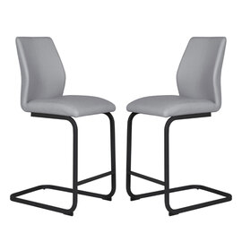 Adoncia Grey Faux Leather Counter Bar Chairs In Pair