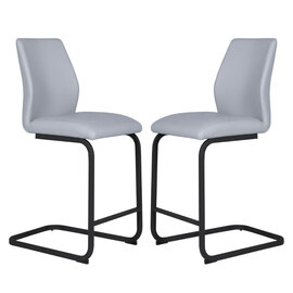 Adoncia Silver Faux Leather Counter Bar Chairs In Pair