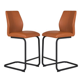 Adoncia Tan Faux Leather Counter Bar Chairs In Pair