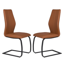 Adoncia Tan Faux Leather Dining Chairs In Pair