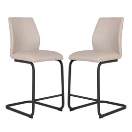 Adoncia Taupe Faux Leather Counter Bar Chairs In Pair