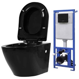 Adrian Black Wall Hung Toilet With Concealed Cistern And Frame - Soft Close Seat