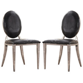 Aella Black PU Leather Dining Chairs With Steel Frame In Pair