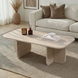 Aerin Wooden Rectangular Coffee Table in Travertine Marble Effect