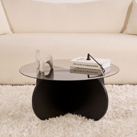 Aerio Fume Tempered Glass Coffee Table with Black Wooden Base