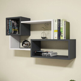 Afro Wooden Wall Shelf in White and Anthracite