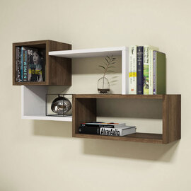 Afro Wooden Wall Shelf in White and Walnut