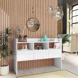 Afton High Gloss Console Table With 3 Drawers In White