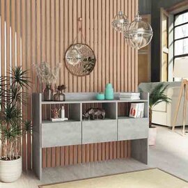 Afton Wooden Console Table With 3 Drawers In Concrete Grey