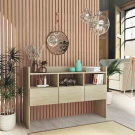 Afton Wooden Console Table With 3 Drawers In Sonoma Oak