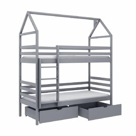 Agnano Wooden Bunk Bed With Foam Mattress And Storage In Grey