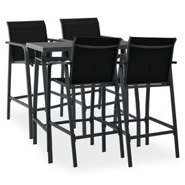 Agnon Tempered Glass 5 Piece Garden Bar Set In Black