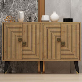 Ahart Wooden Sideboard with 4 Doors in Sapphire Oak and Gold