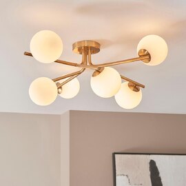 Aiken Glass 6 Light Pendent Ceiling Light In Brushed Aged Brass